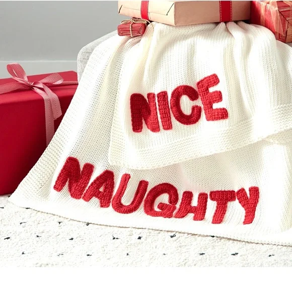 POTTERY BARN HOLIDAY NAUGHTY NICE KIDS BABY BLANKET NEW CONDITION - Picture 1 of 11